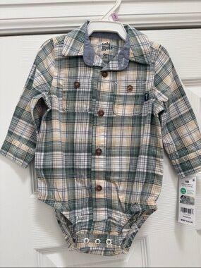 OshKosh B'gosh Plaid Button-Up Onesie in Green and Cream